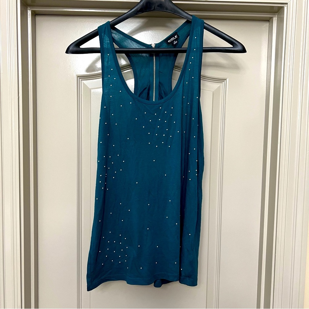 Emerald Jade Sleeveless Blouse with silver studs and zip razor back accents